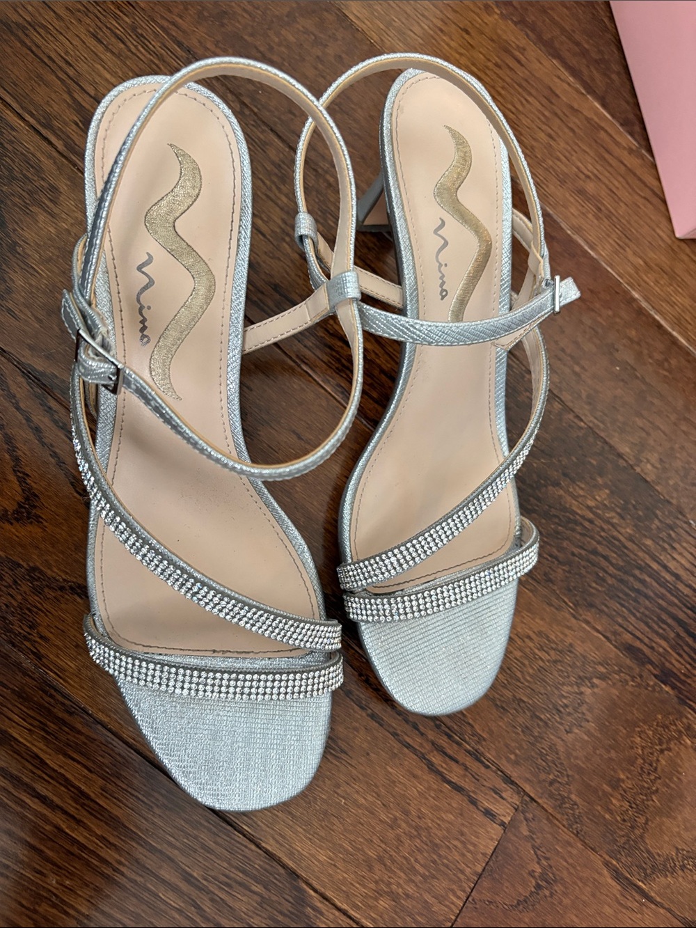 Nina Silver Rhinestone Strappy Heeled Sandals size 7.5
